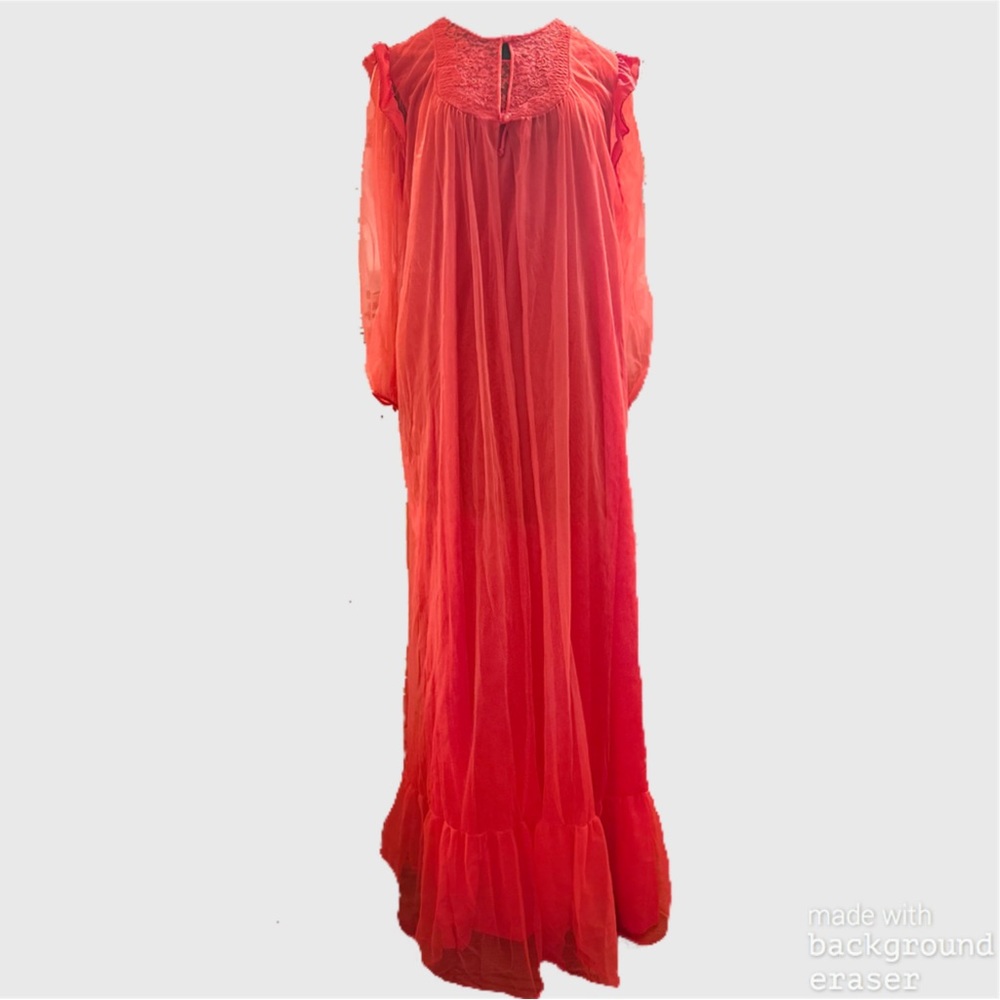 Vintage “Movie Star” Red Chiffon Robe and Nightgown Set